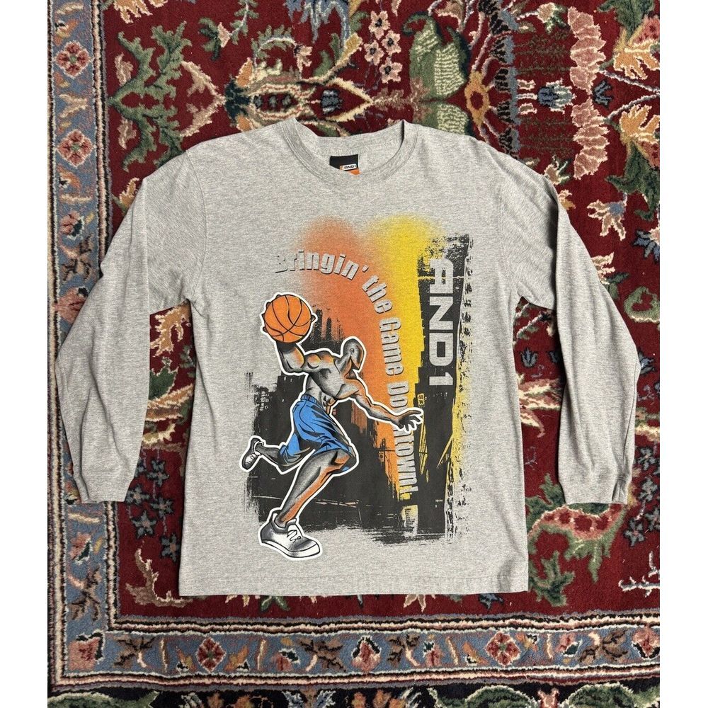 Y2K And1 And One Basketball T-Shirt Long Sleeve gray Kids Size L (14-16)
